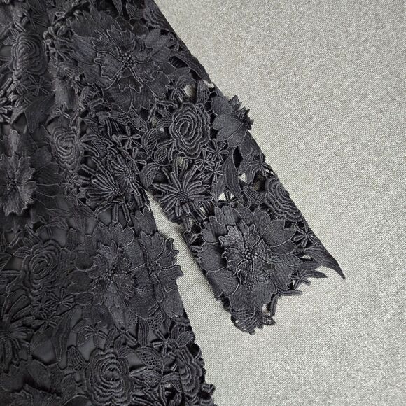 Tuckernuck Crochet Top XS Black Faye Guipure Lace Satin Tie Bow - Picture 4 of 8